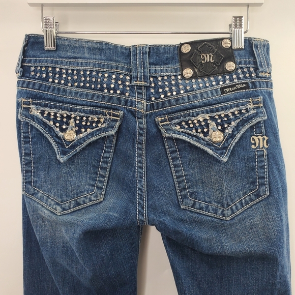 Miss Me Boot Embellished Bedazzled Back Pockets Blue Jeans - Picture 2 of 9